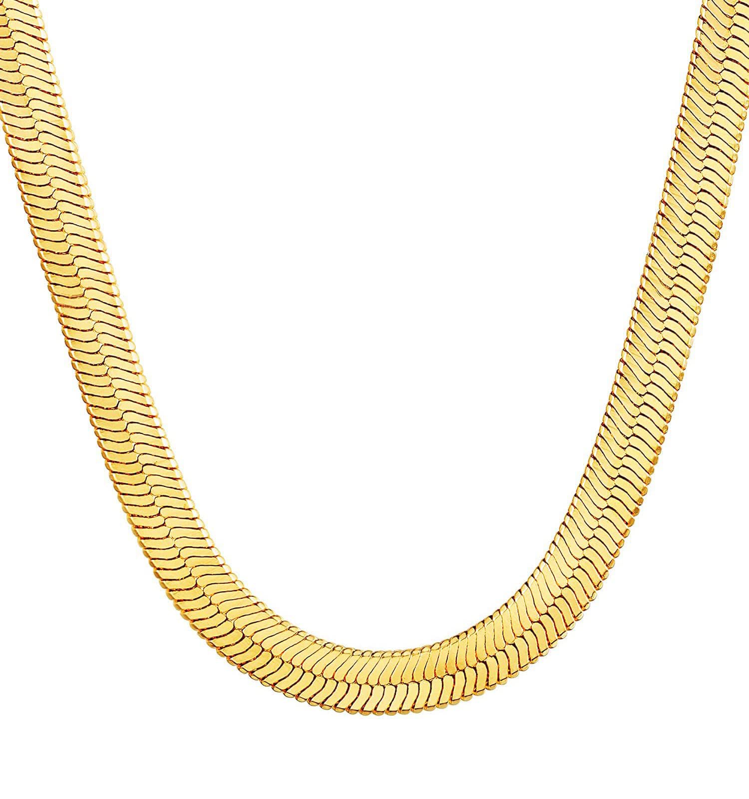 DEARMAY 14K Gold Plated Necklaces for Women, Dainty Gold Herringbone Choker Necklace Thin Layered Snake Chain Jewelry for Gifts