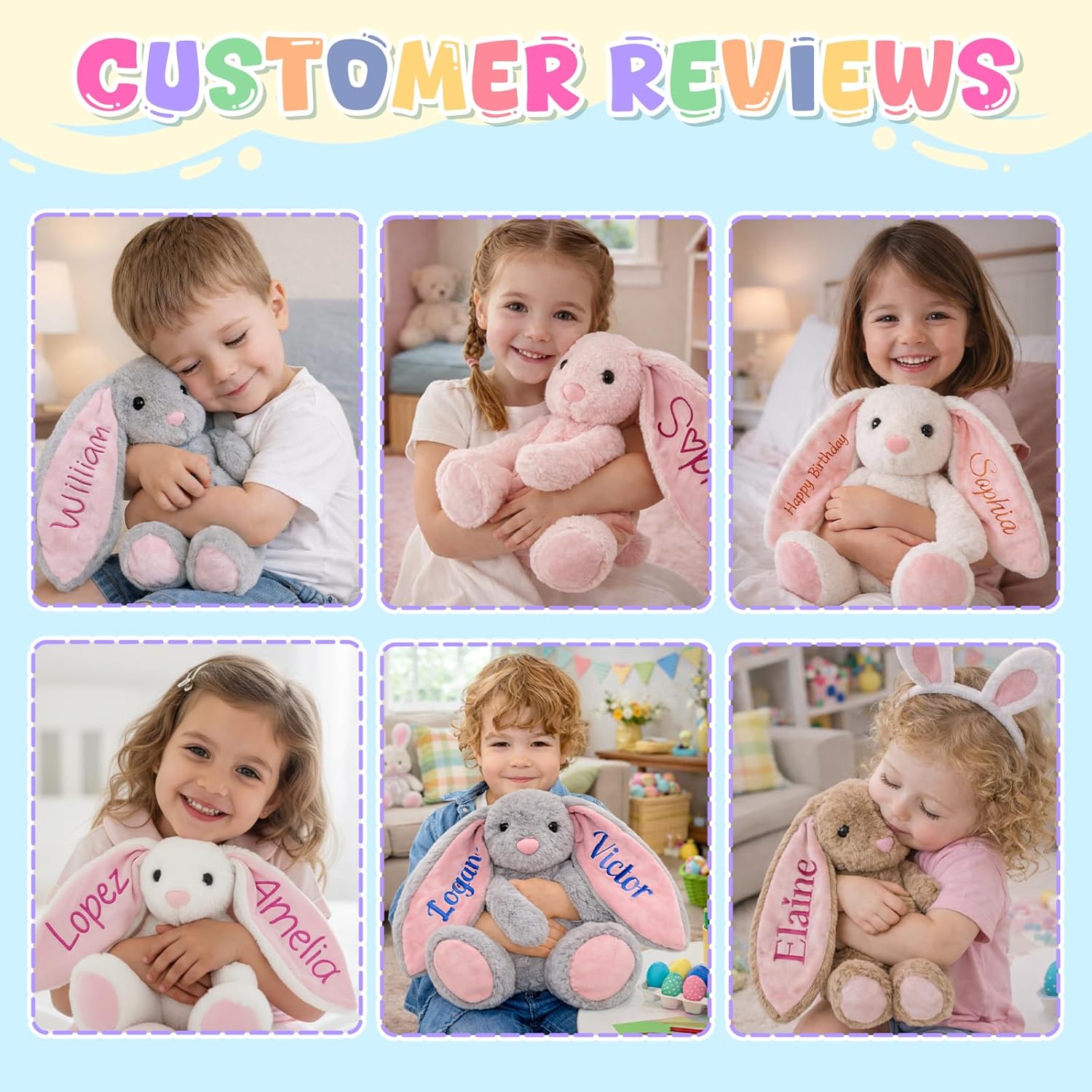 Personalized Bunny Stuffed Animals,Easter Basket Stuffers for Toddlers Kids,Baby Easter Gifts with Embroidered Name,Handmade Custom Bunny Plush,Child-Safe PP Cotton Material,Baby Toys for Boys Girls