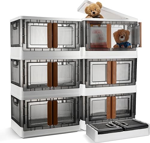 Paquete de 6 contenedores de almacenamiento con tapas de 8.4 galones organizadores de armario, caja de almacenamiento plegable, contenedores de