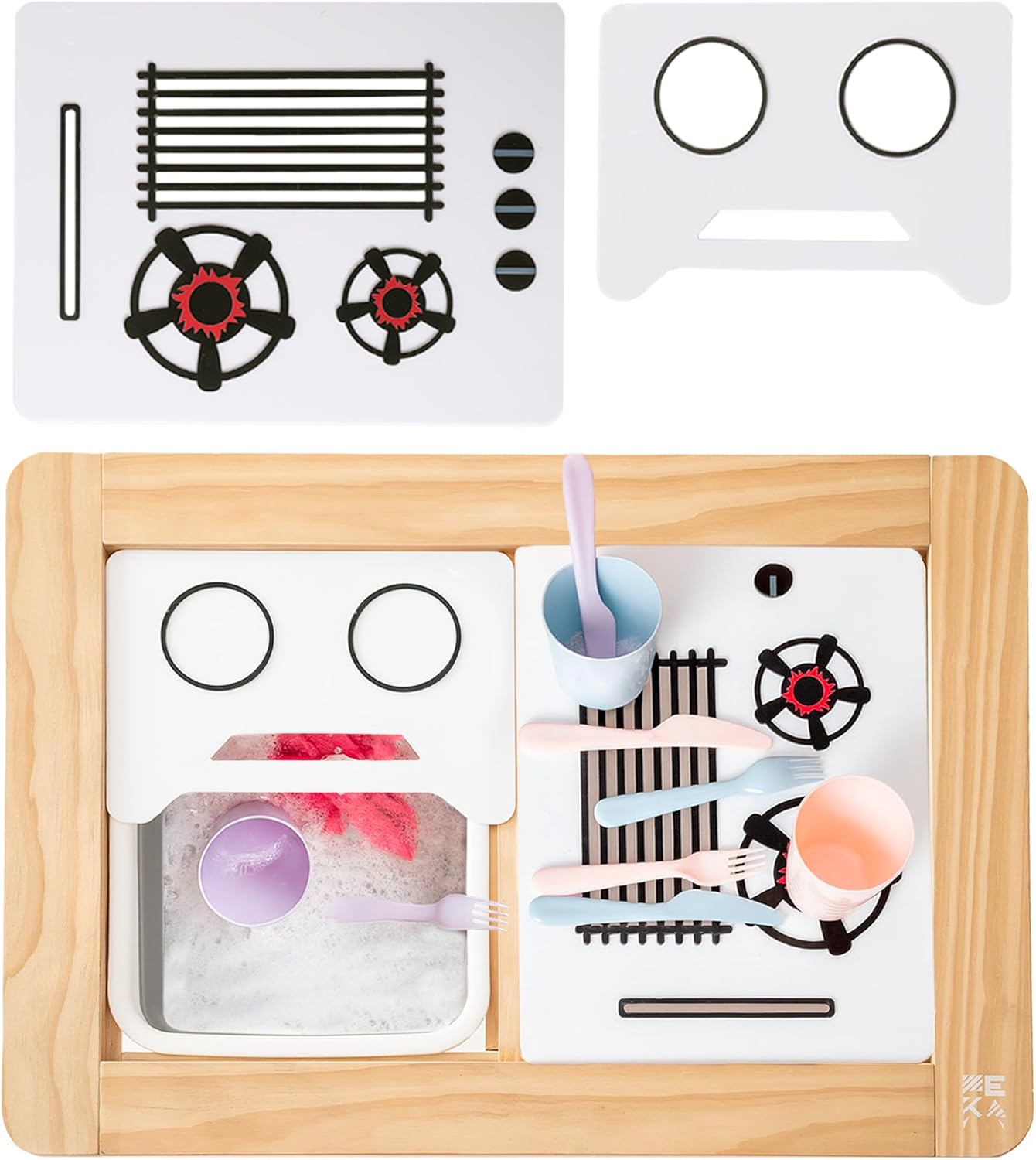 MEKA Sensory Table 6-in-1, Includes 6 Play Panels and 2 Sensory Bins, Sensory Table Kitchen Panels, Lights 3 Pack with Remote, Rechargeable Water Pump Accessory