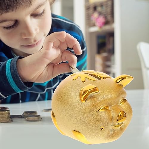 Miniatura 4 de HEALLILY Caja de almacenamiento de monedas de cerdo de resina dorada, hucha de cerdo de la fortuna, caja de almacenamiento de monedas, contenedor de