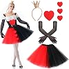 Xtinmee Women's Queen Costume Red and Black Tutu Skirts Shiny Crown Headband Felt Patch and Black Gloves Halloween Queen Costume for Women