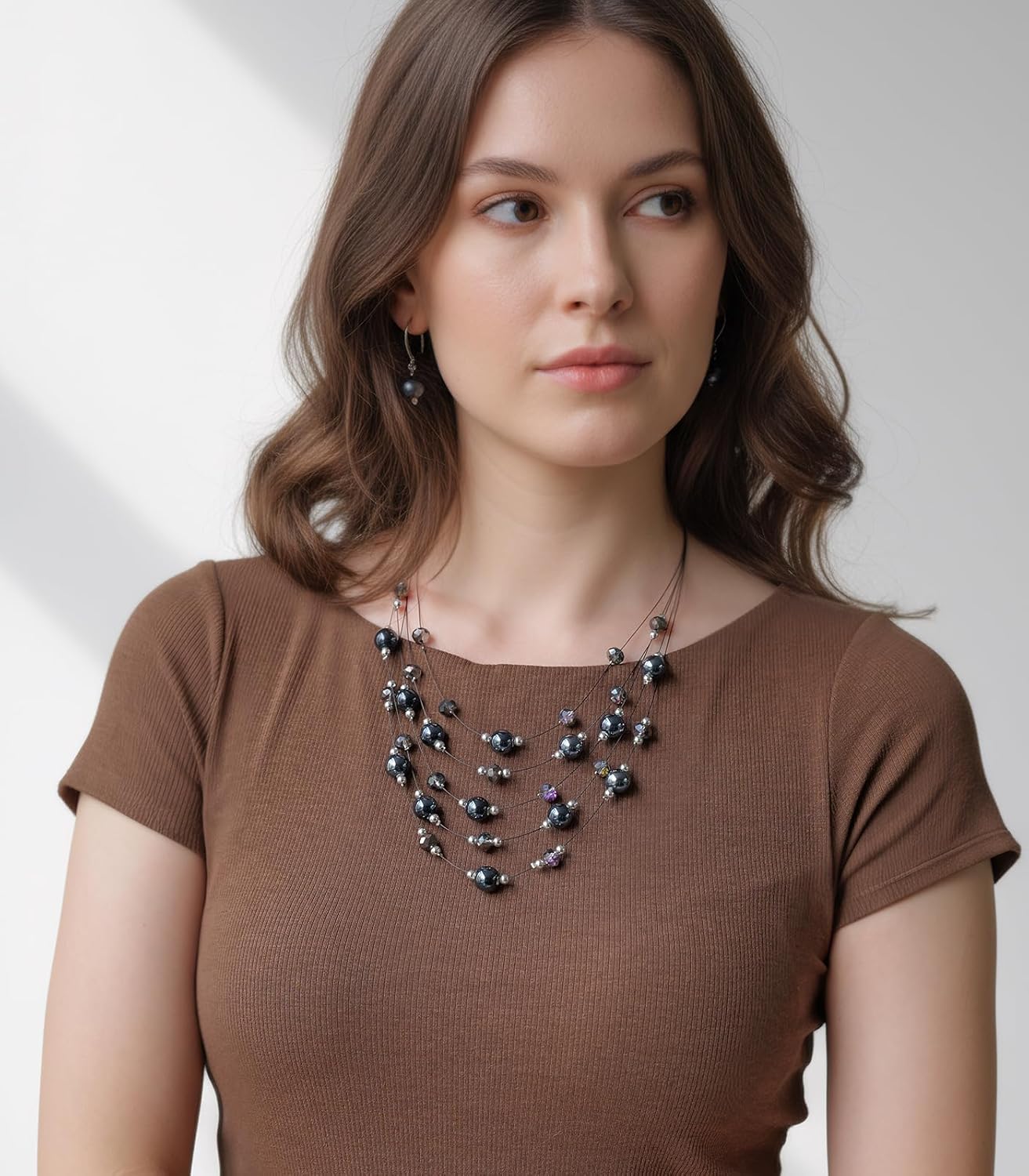 Crystal Beaded Statement Necklace for Women Boho Colorful Multi-Strand Necklace and Earring Sets for Women Fashion Jewelry Gifts for Mom - Image 4