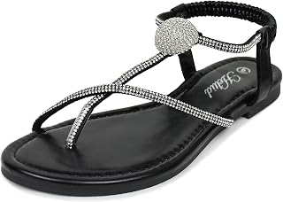 Women's Sparkly Rhinestone Strappy Flats Sandals Boho Bling Dressy