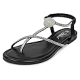 Heltid Women's Rhinestone Thong Flats Sandals, Clip Toe Elastic T-Strap Bohemia Dressy Sandals for Women