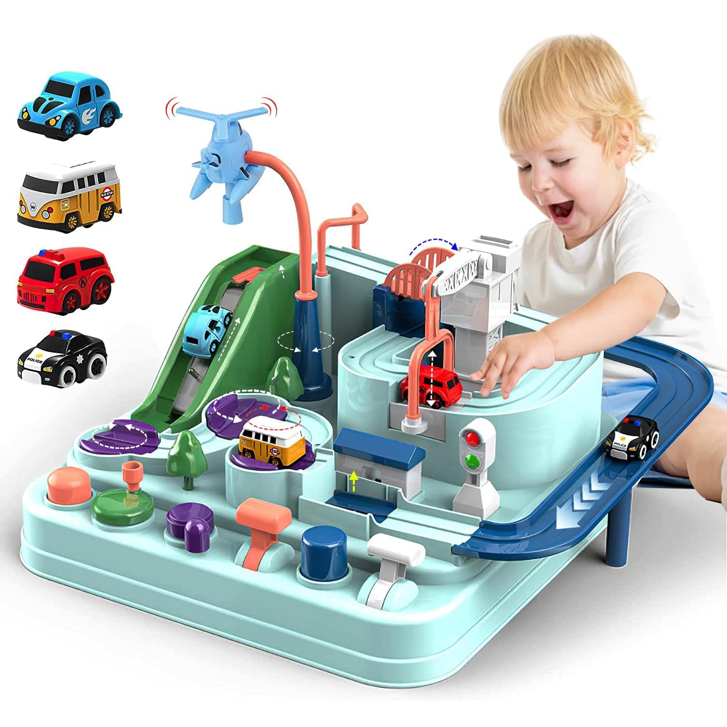 Car Adventure Toy, City Rescue Preschool Educational Toy Vehicle Parent-Child Interactive Racing Kids Toy, Toddler Car Toys for 3 4 5 6 7 8 Year Old Car Track Gifts for Kids