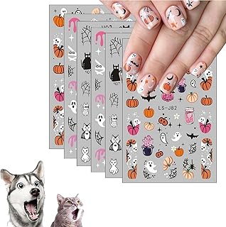 ملصقات لفن تزيين الأظافر للهالوين لطيفة ذاتية اللصق بتصميمات ثلاثية الأبعاد بأشكال شبح ويقطين وجمجمة وخفاش وقطة لتزيين بنفسك للنساء والبنات والأطفال من فاشون مانيا