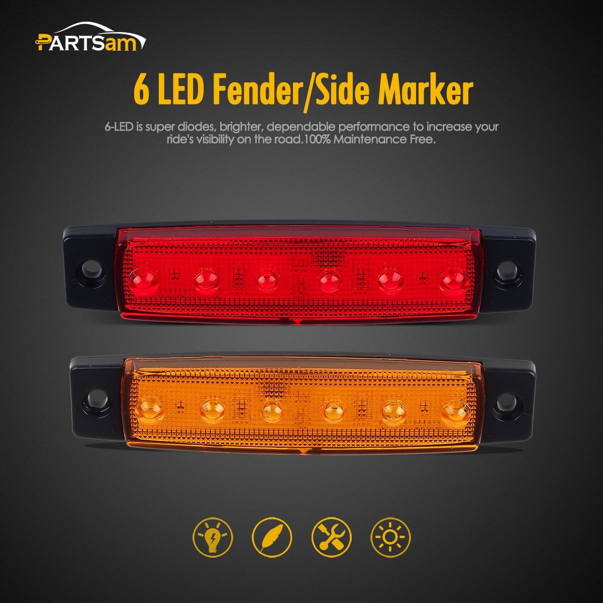 Partsam Rectangular Red LED RV Camper Trailer Stop Turn Brake Tail Lights White License Plate Light + 20pcs 3.8" Amber/Red LED Side Marker Clearance Light