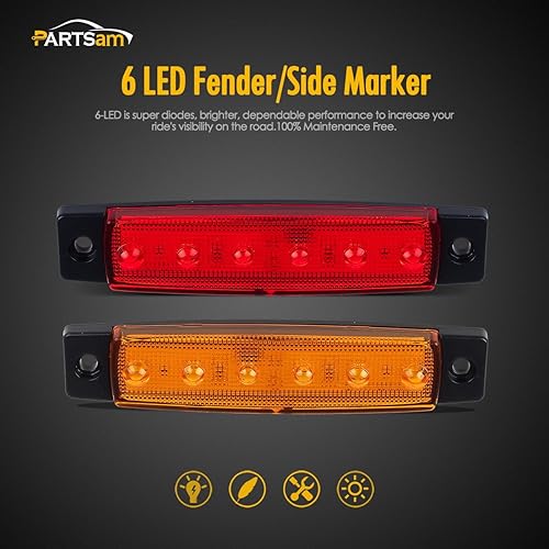 Miniatura 2 de Partsam 20 indicadores de luz LED ámbar y rojo de 3.8 pulgadas para remolque, camión, caravana, motocicleta, resistente al agua