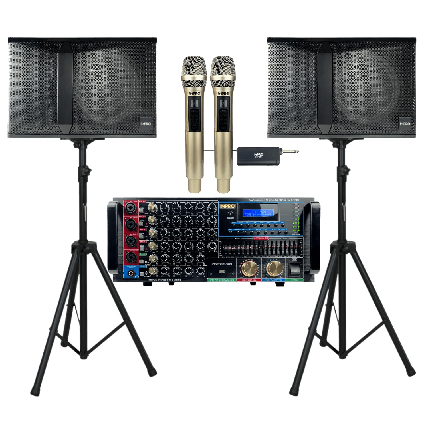 ImPro Epic Star Package 3 with Mixing Amplifier, Speakers, Microphones, and Accessories (5 Items) (Gold)