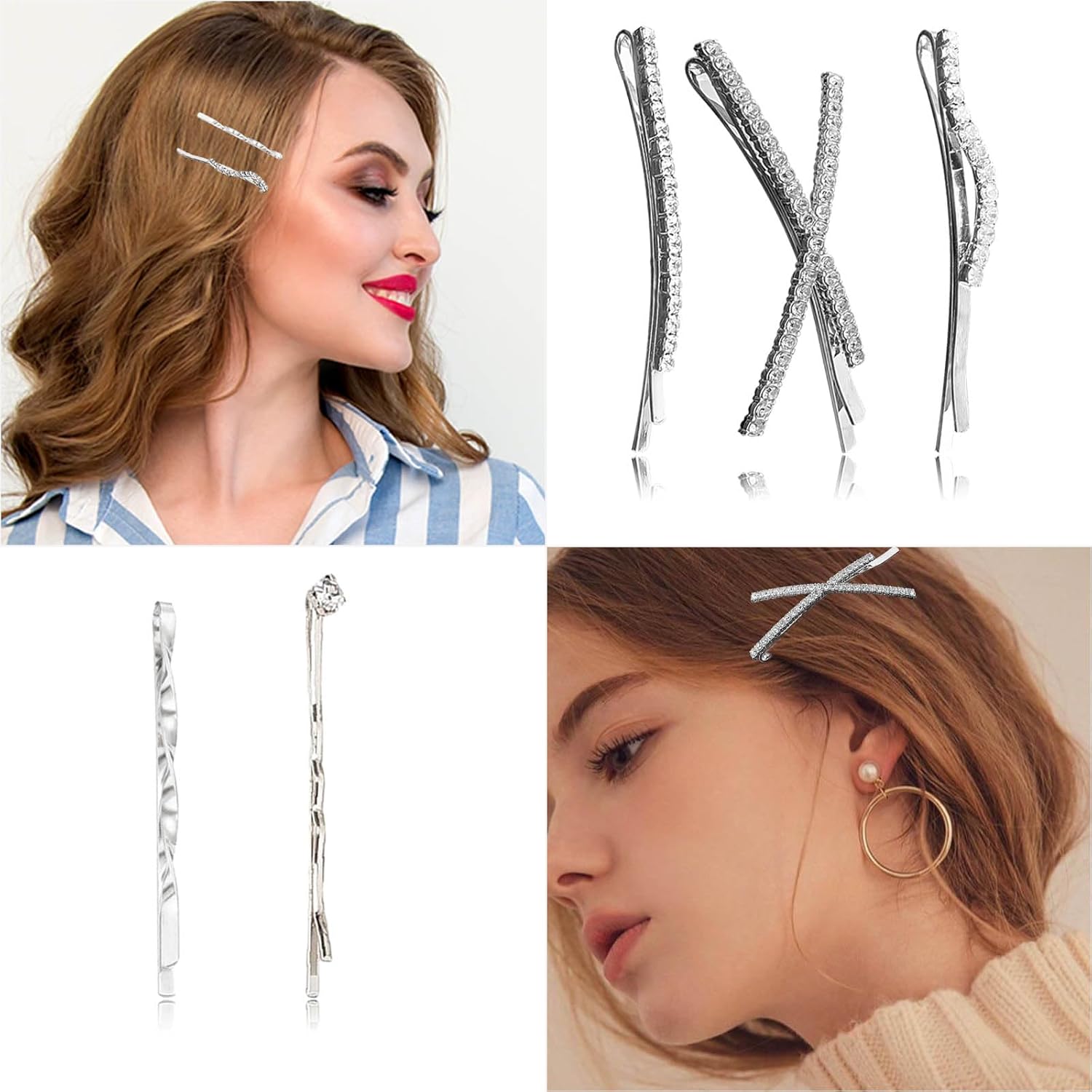 16 Pieces Silver Rhinestone Bobby Pins Set Delicate Decorative Fancy Crystal Hair Clips Shiny Fancy Metal Barrettes, I S X Shaped Diamond Hair Accessories for Women Ladies Girls Wedding Prom Party - Image 6