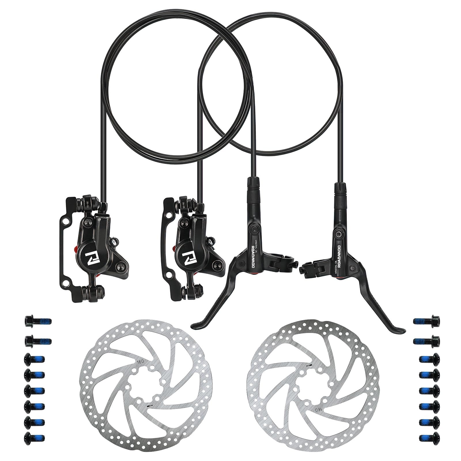 Fiets hydraulische schijfrem, schijfremset voor en achter, hydraulische rem fiets van aluminiumlegering met 160 mm schijfrem schijven voor MTB mountainbike racefiets
