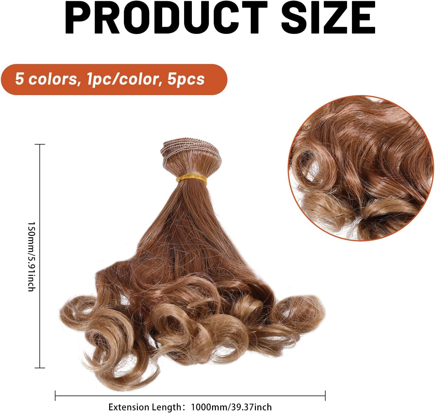 GLOBLELAND 5Pcs 5 Colors Doll Long Pear Perm Hairstyle Wigs Dolls Hair Extension Doll Making Arts Supplies DIY Crafts Twist Braid Doll Wig Hair Wigs Doll Accessories