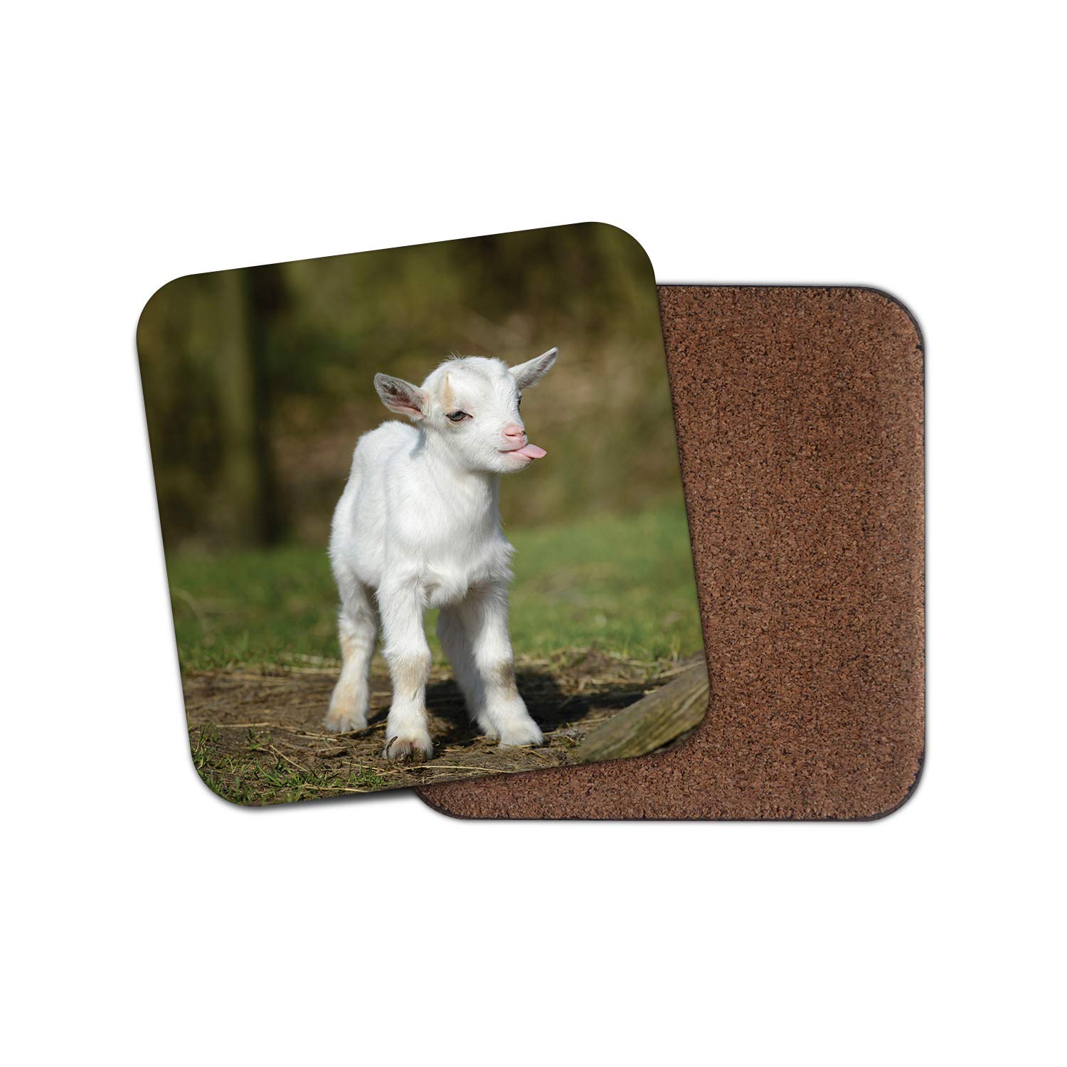 1 x White Baby Goat Coaster - Cute Farm Kid Animal Mum Auntie Fun #8650