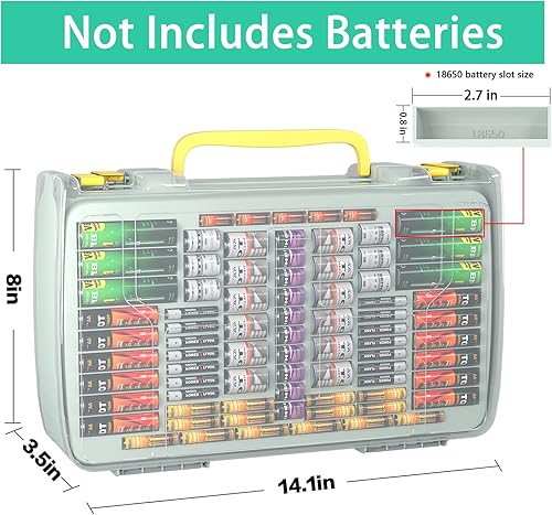 Miniatura 6 de Estuche organizador de baterías de doble cara con probador, más de 269 ranuras para pilas AA AAA C D 9V 18650 CR123, tapa transparente, contenedor