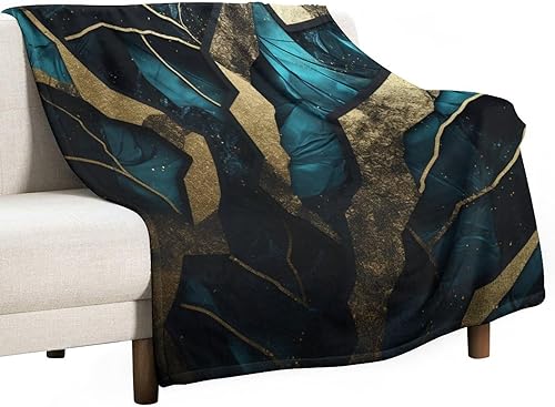 Miniatura 1 de Mantas de franela de mármol verde y dorado, manta de franela con textura de mármol verde y dorado, manta de 50 x 60 pulgadas, manta para sofá, manta