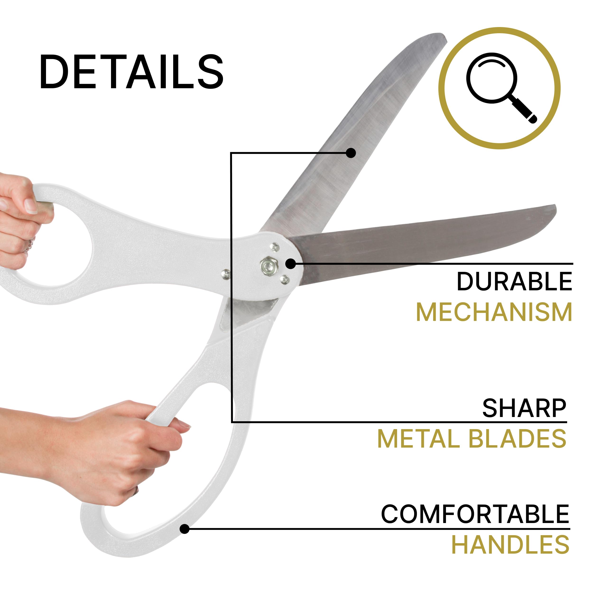 Ciseaux géants blancs de 50,8 cm – Ciseaux de cérémonie extra larges avec ruban doré pour ouvertures d'affaires, décorations d'événements et fêtes d'entreprise (50,8 cm)