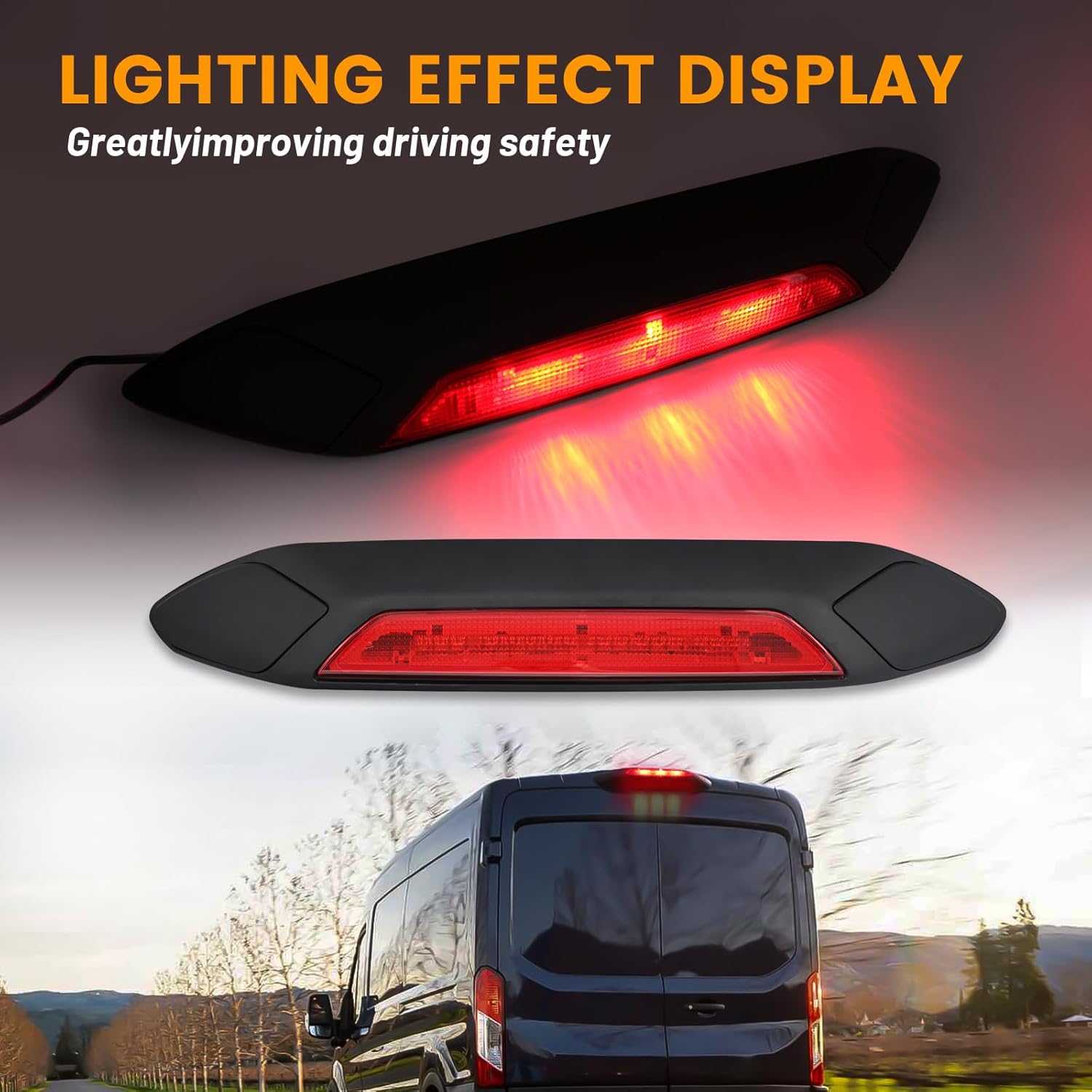 Third 3rd Brake Light Assembly for 2018-2019 Ford Transit 150 250 350HD, Sequential LED High Mount Stop Light Rear Center Cab Tail Lamp Replacement for Transit 18 19