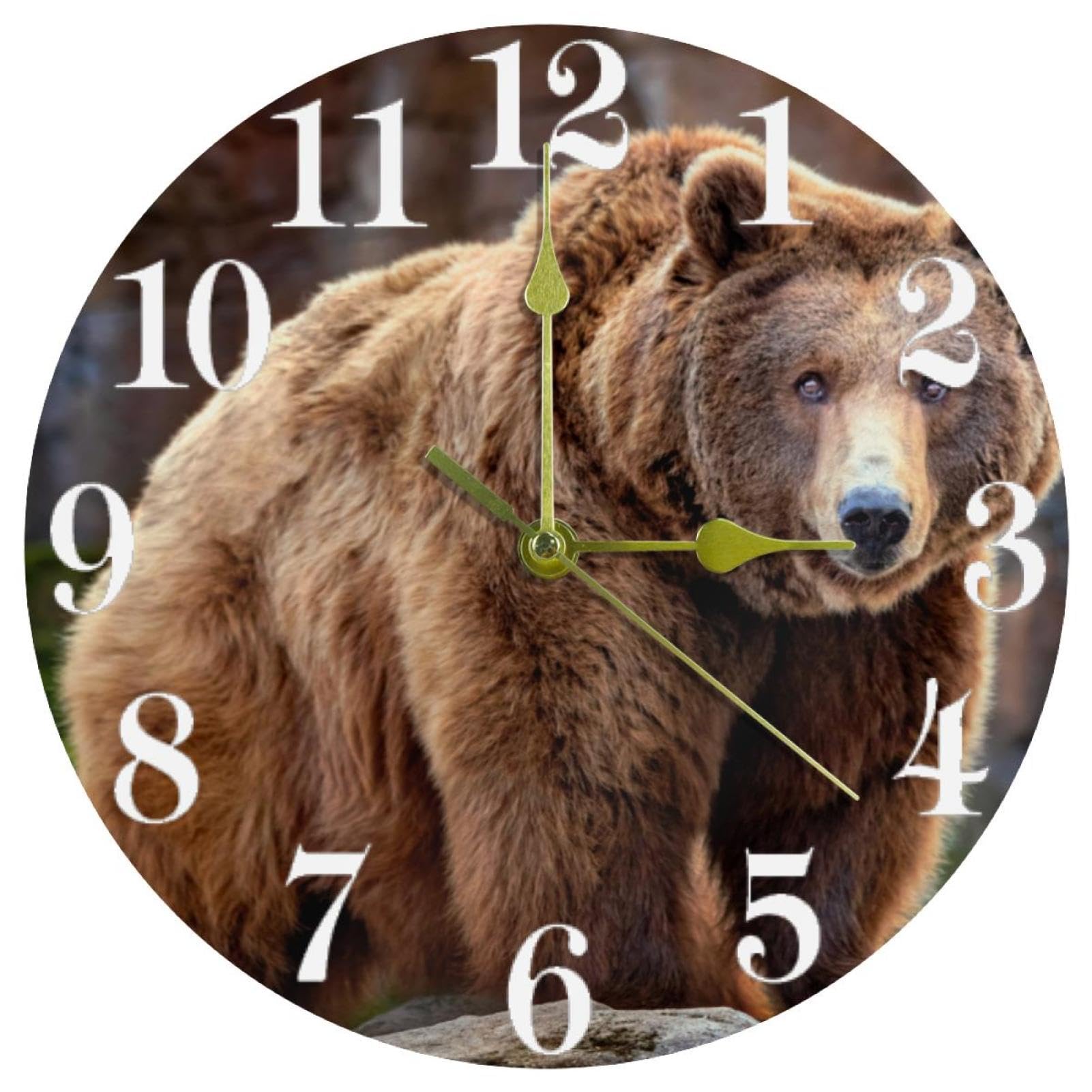 Horloge murale silencieuse Big Brown Bear ronde à quartz pour cuisine et bureau