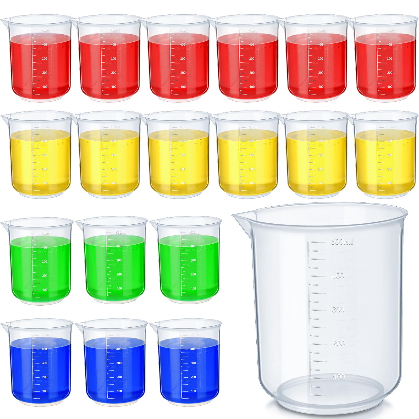 Tanlade Vasos de plástico transparentes para medición de laboratorio, vasos de medición de líquidos transparentes, graduaciones elevadas, boquilla cónica para laboratorios, aulas, hogar (18 unidades,
