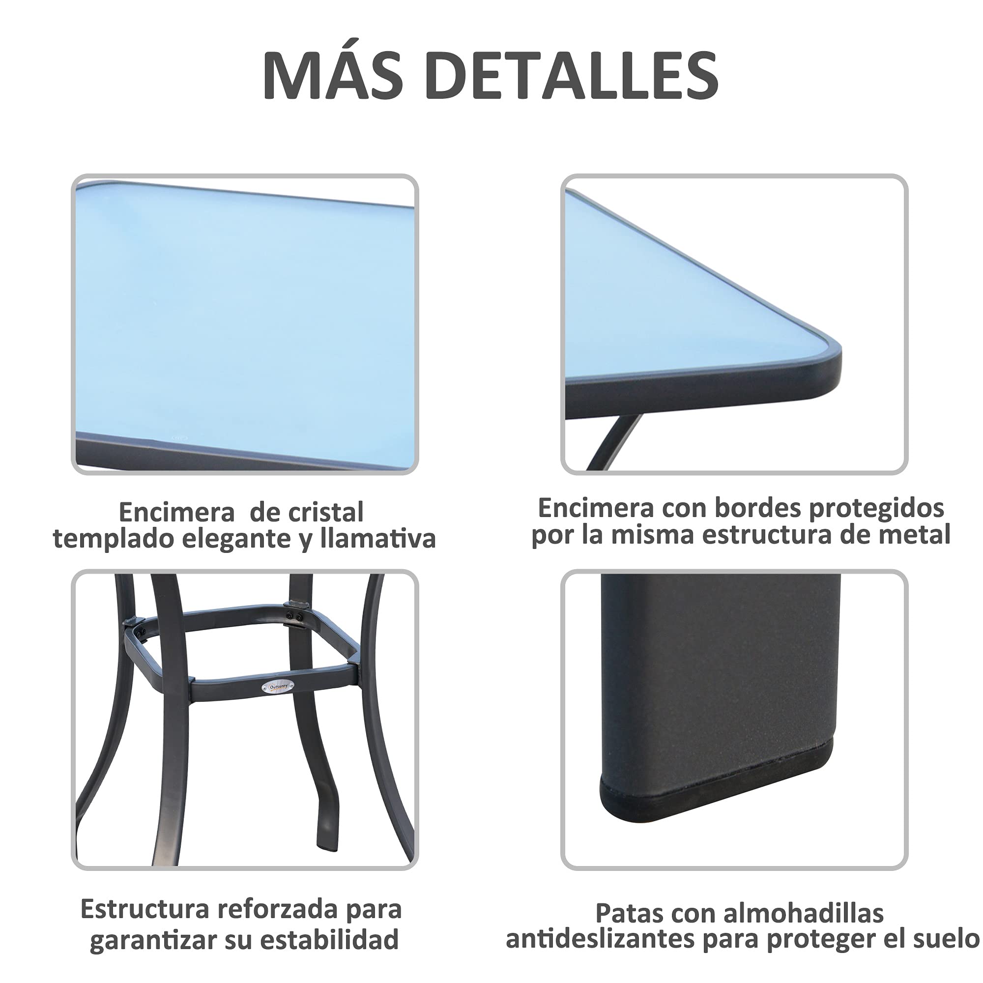 Outsunny Mesa Auxiliar de Cristal Templado Cuadrada Bordes Redondeados Mesita Café para Patio Terraza Balcón Negro y Transparente 68,5x68,5x84 cm
