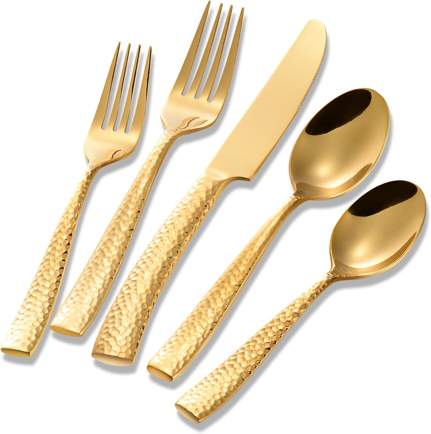 Gold Silverware Set Flatware Set Cutlery Set Stainless Steel Hammered Mirror Polished 20 Pieces Home Hotel Use Wedding Housewarming Gift Dishwasher Safe Service for 4