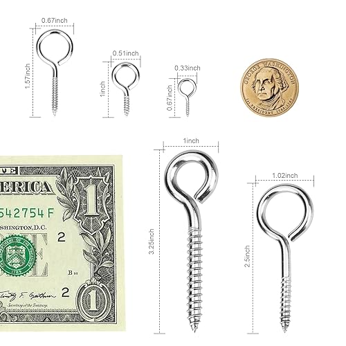 Miniatura 5 de Paquete de 8 tornillos de ojo de acero inoxidable 304 resistentes de 3.25 pulgadas, resistentes al óxido, tornillos autorroscantes para madera,