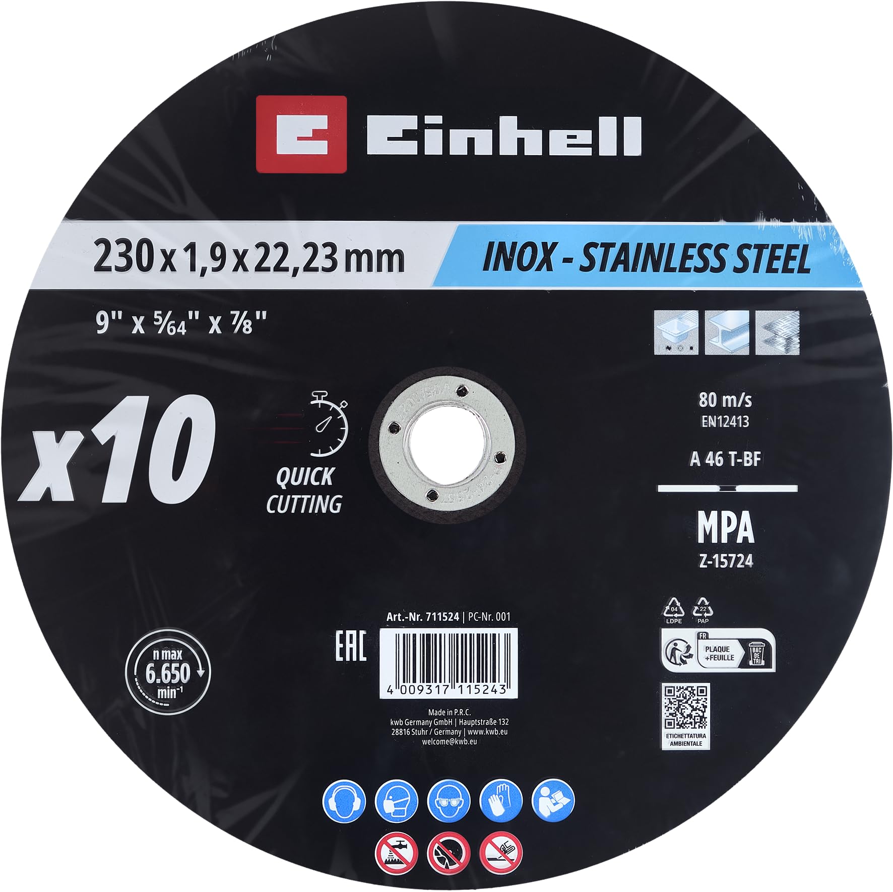 EINHELL Lote de 10 discos 230x2mm inox metal