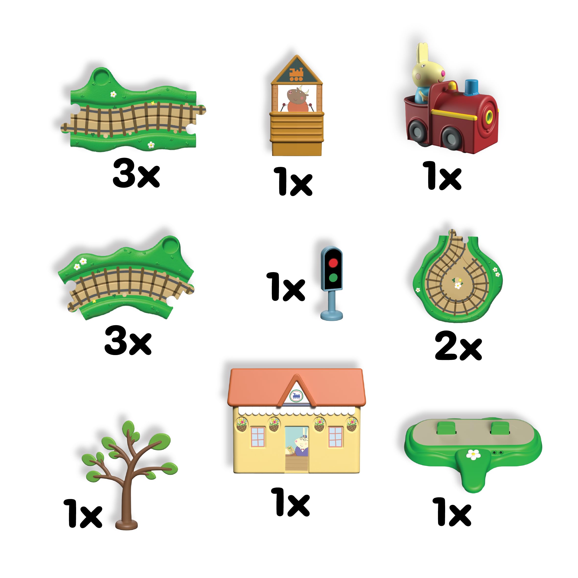 Bandai - Peppa Pig Train Clickety Clack - Circuito sonoro con stazione interattiva - Giocattolo educativo e divertente per bambini - Suoni e frasi - Giocattolo per bambini da 2 anni - Whizz Around