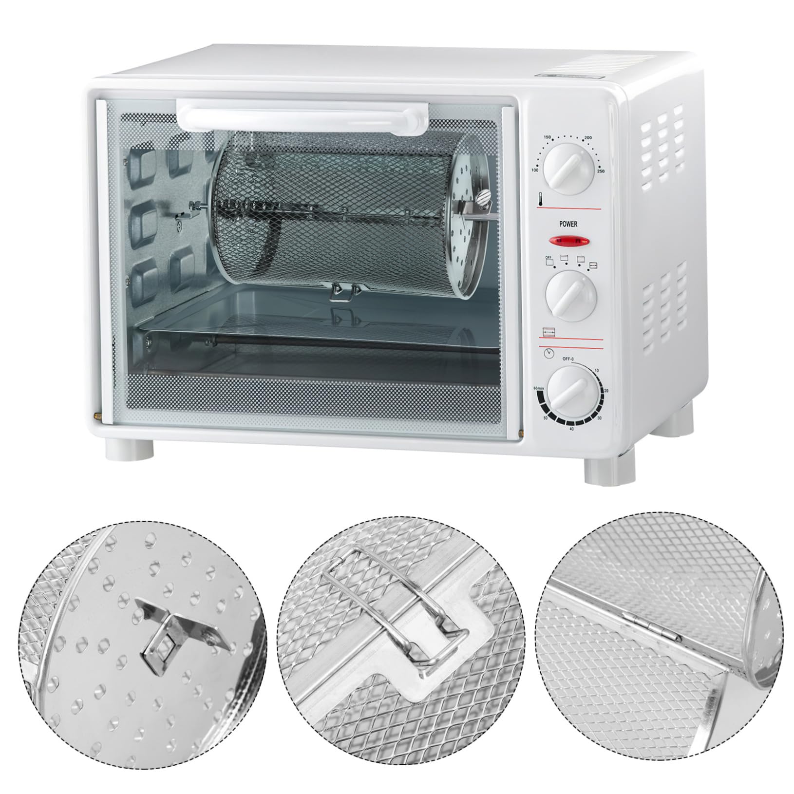 JECOMPRIS Stainless Steel Rotisserie Basket Grill Basket for Barbecue Metal Rotating Cage Easy to Use for Outdoor Picnic and Family Gatherings