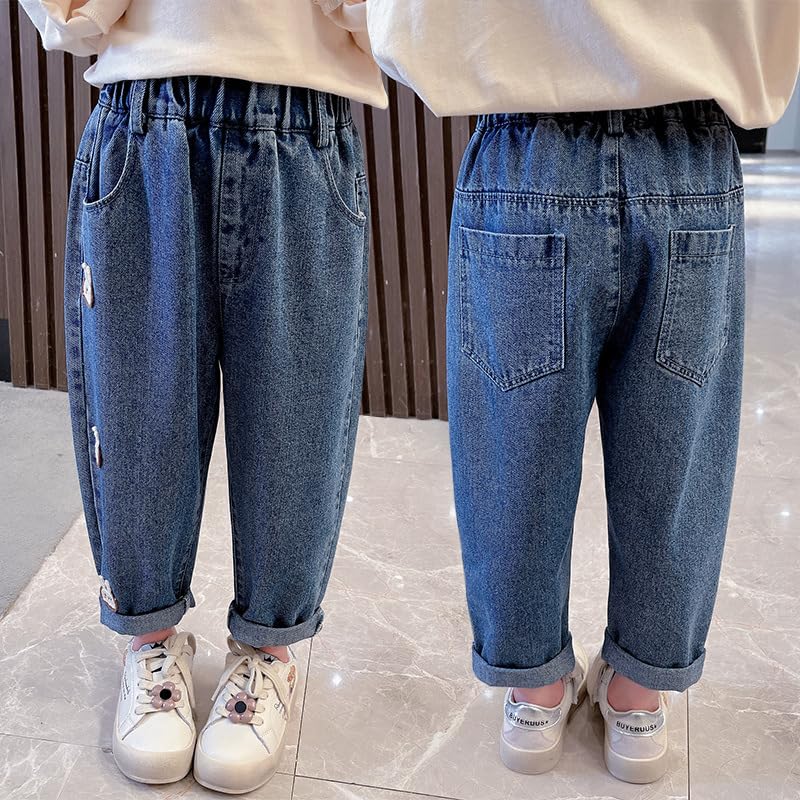 Girls Jeans Elastic Waistband Pockets Straight Leg Pants Casual Fashion Outdoor Breathable Girls' Children's Clothing4
