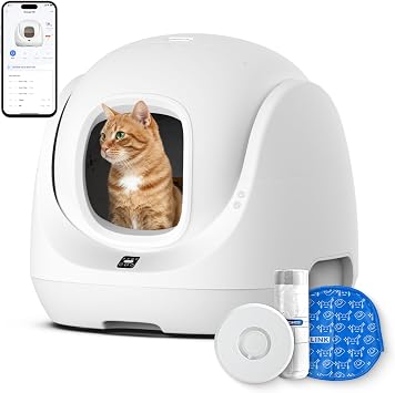 CATLINK Self Cleaning Litter Box, Pinch-Free Safety Protection, Automatic Litter Box Health Monitor for Kitten/Senior/Short-Legged, Suits Beginner/Traveler, Multi-Cat Household, White