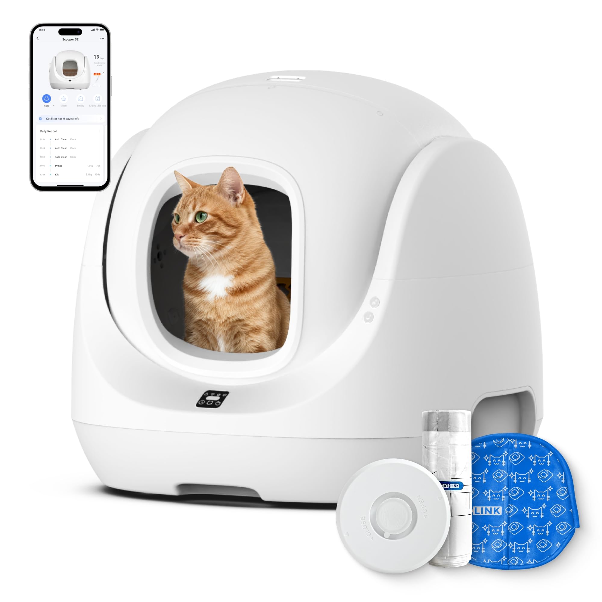 CATLINK Self Cleaning Litter Box, Pinch-Free Safety Protection, Automatic Litter Box for Multi-Cat Health Monitor, Extra Large Interior Space with Anti-Leakage Mat and Deodorizer, Suits for Beginner