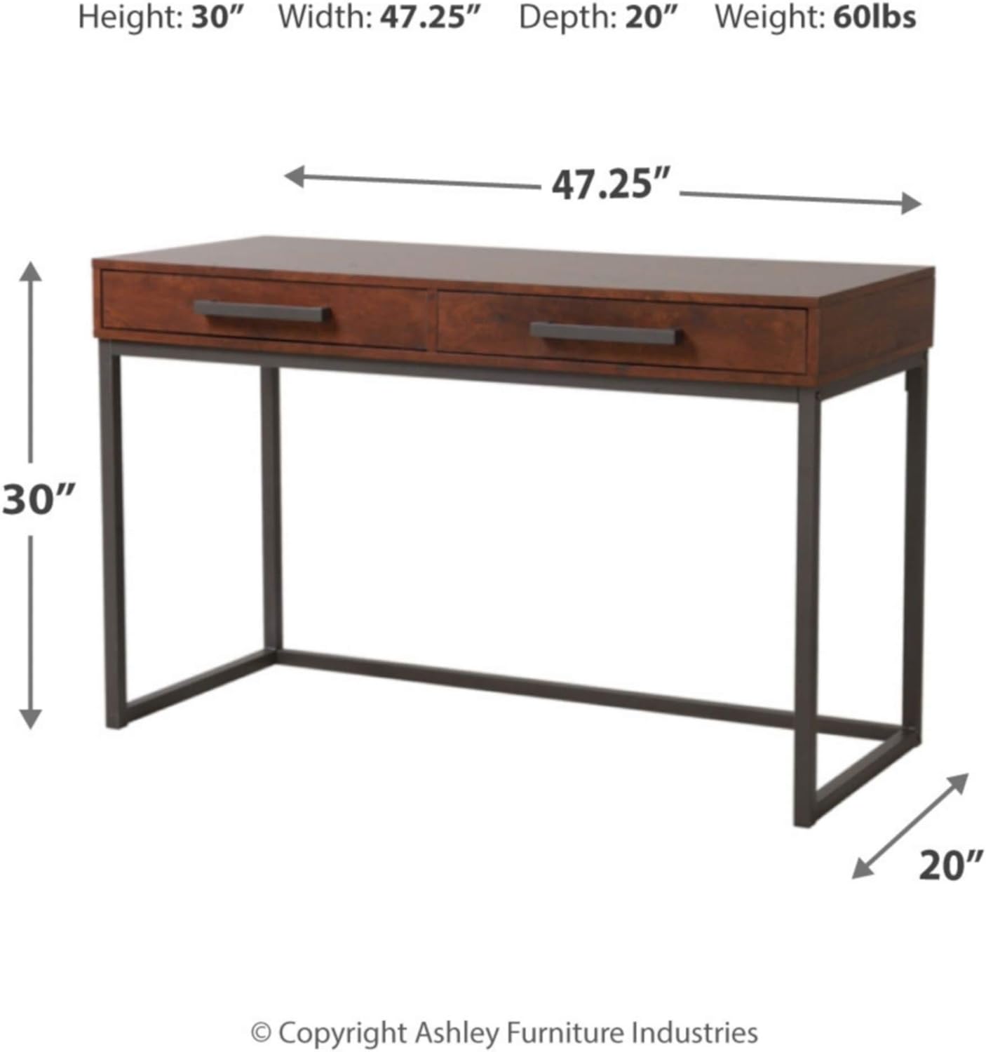 Transitional Dual-Drawer Home Office Desk in Black/Brown