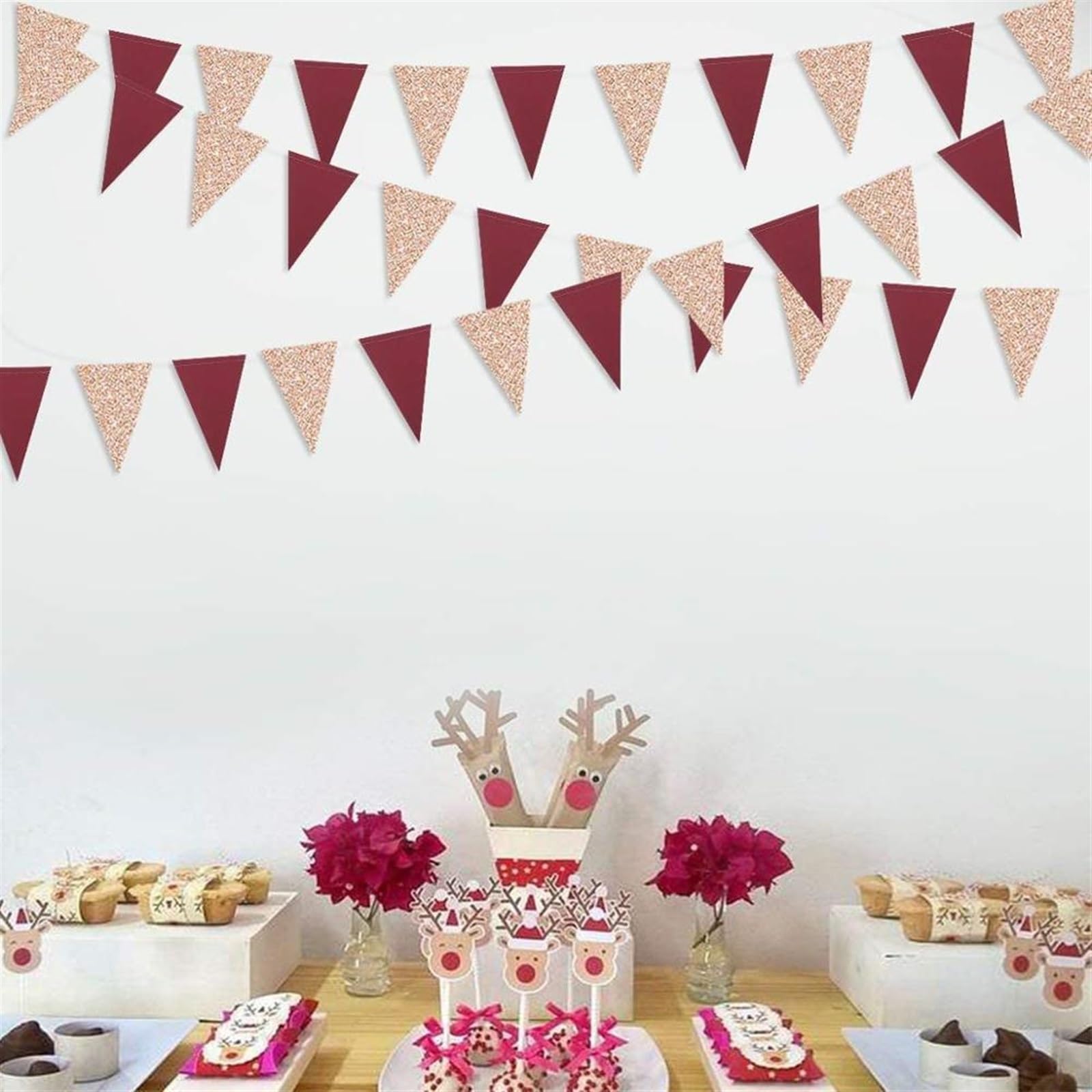 Decorazioni per feste 3M bandierine in carta oro rosa triangoli bandiere per matrimoni striscioni per matrimoni laurea baby shower festa di compleanno decorazione da appendere (colore: nero oro caffè