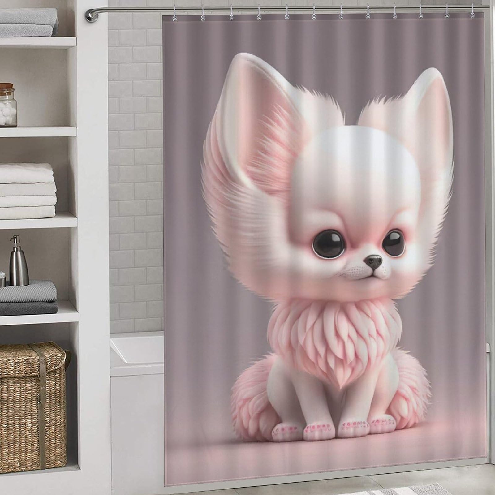 Rideau baignoire anti éclaboussures renard en tissu lavable pour sol toujours sec