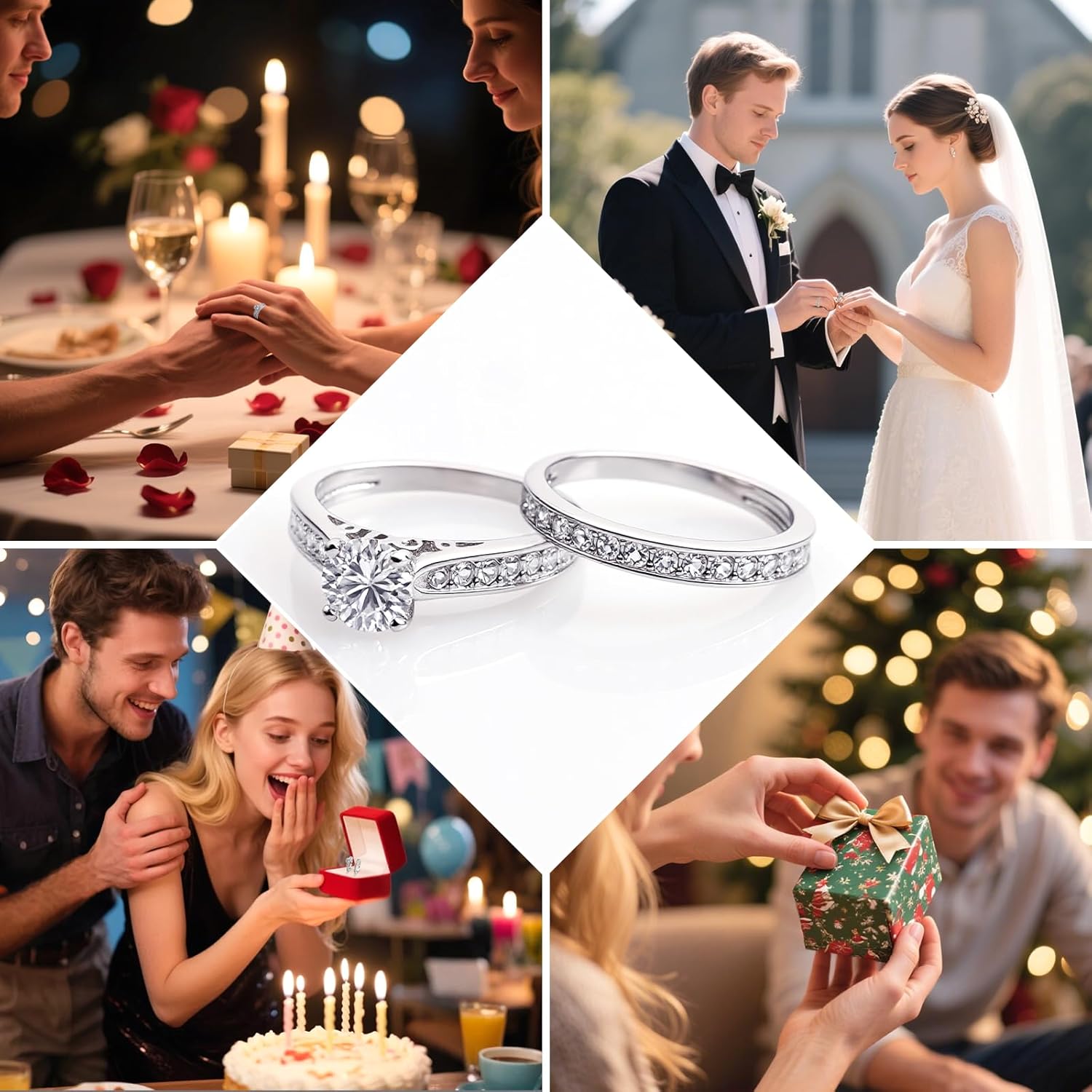 1 Carat Cubic Zirconia Wedding Engagement Bridal Promise Ring Set for Women with White Gold Plated - Image 4