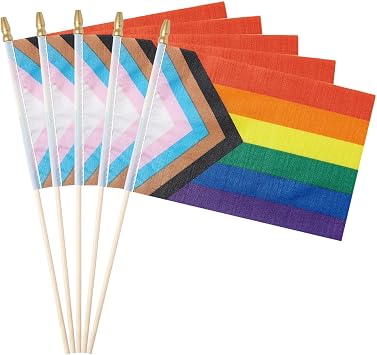 ZXvZYT 12 حزمة التقدم فخر قوس قزح الأعلام مثلي الجنس LGBT صغيرة عقد اليد عصا العلم مهرجان حزب المسيرات زينة5x8 بوصة