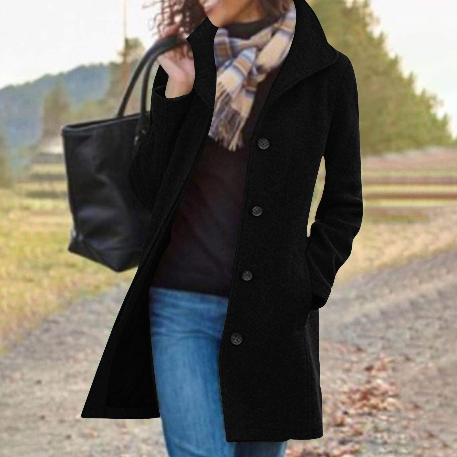 Generisch Cappotto da donna invernale corto cappotto autunnale cappotto sciolto cappotto di lana elegante cappotto invernale alla moda giacca di lana confortevole cappotto casual trench da donna