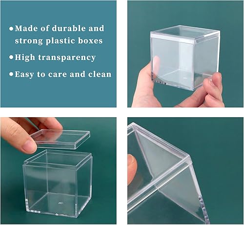 Miniatura 3 de dedoot Cajas de acrílico transparente, cubos cuadrados de plástico, paquete de 4 cajas de almacenamiento de plástico pequeñas con tapa, 2.2 x 2.2 x