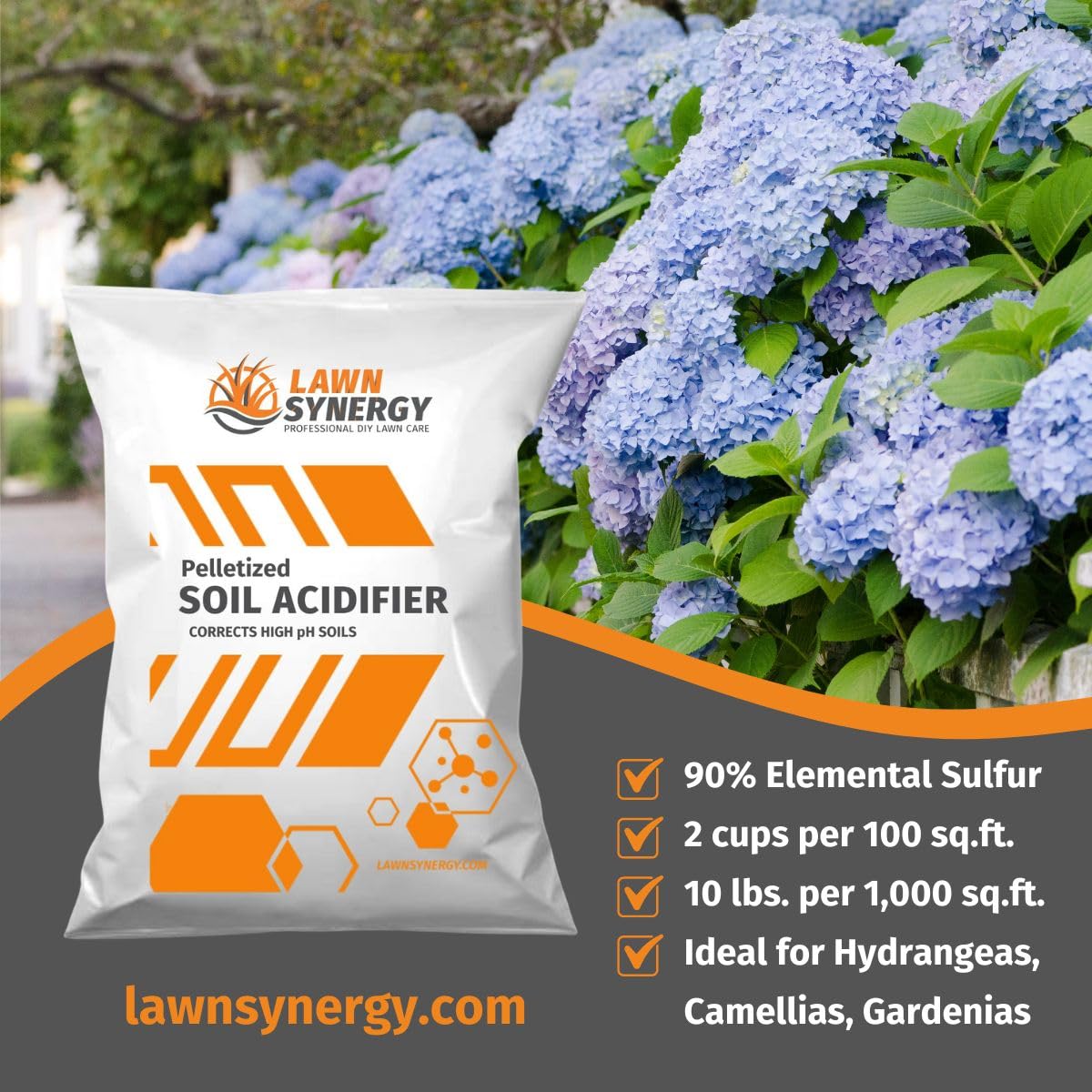 Soil Acidifier - pH Correction 90% Elemental Sulfur for Lawns, Blueberry Bushes, Hydrangeas, Vegetables, and Other Acid Loving Plants. (18 lbs.)