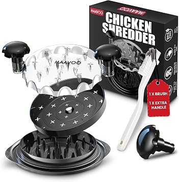 Chicken Shredder Tool Twist Large 11" inch, Premium 3-Layer Meat Shredder with Brush & Extra Handle, Chicken Breast Shredder, BPA-Free, Anti-Slip, Dishwasher Safe