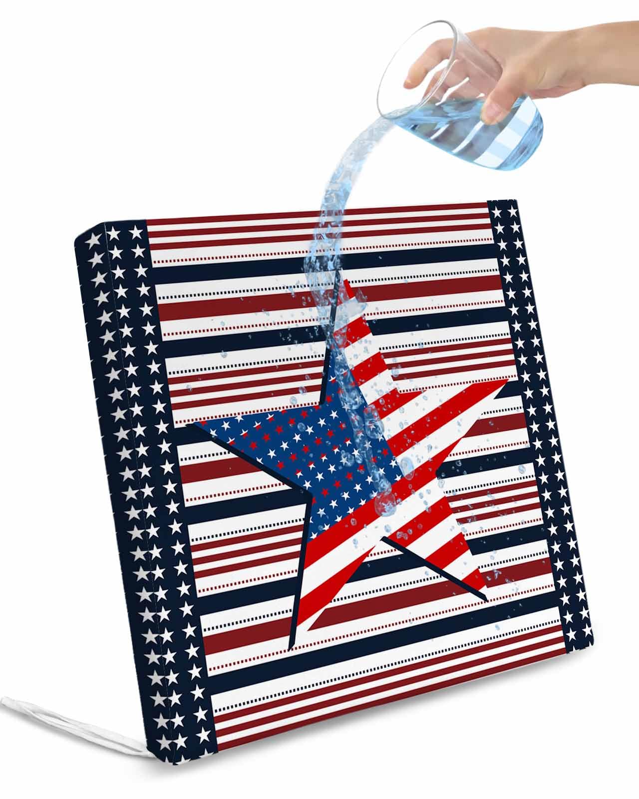 2 Pack 4th of July Waterproof Cushion Covers with Ties, Outdoor Patio Chaise Lounge Chair Seat Cushion Slip Covers Replacement(Only Cover) Independence Day American Flag Star Striped 24