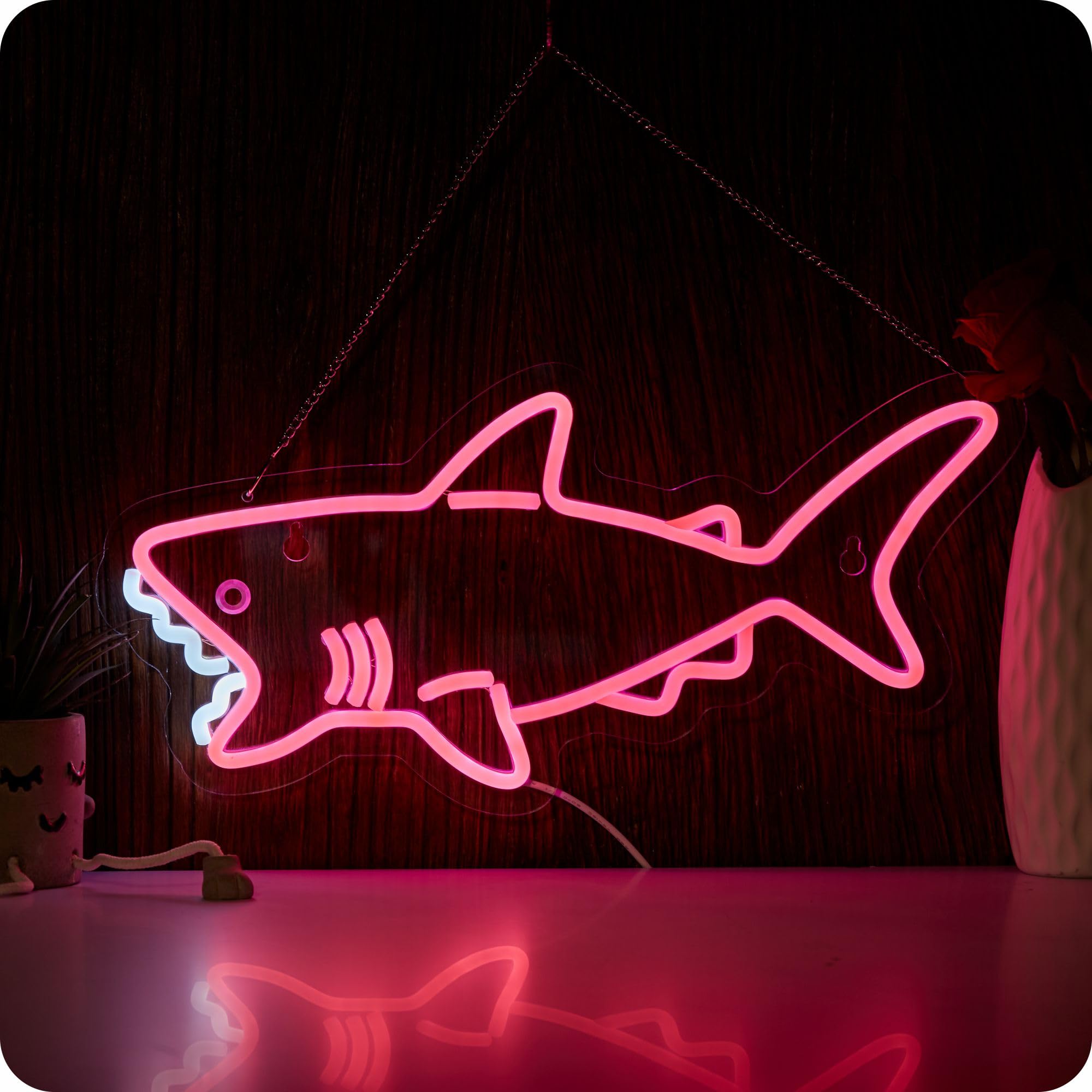 Pink shark neon sign for wall decor cute pink shark LED light wih Dimmer — image 1