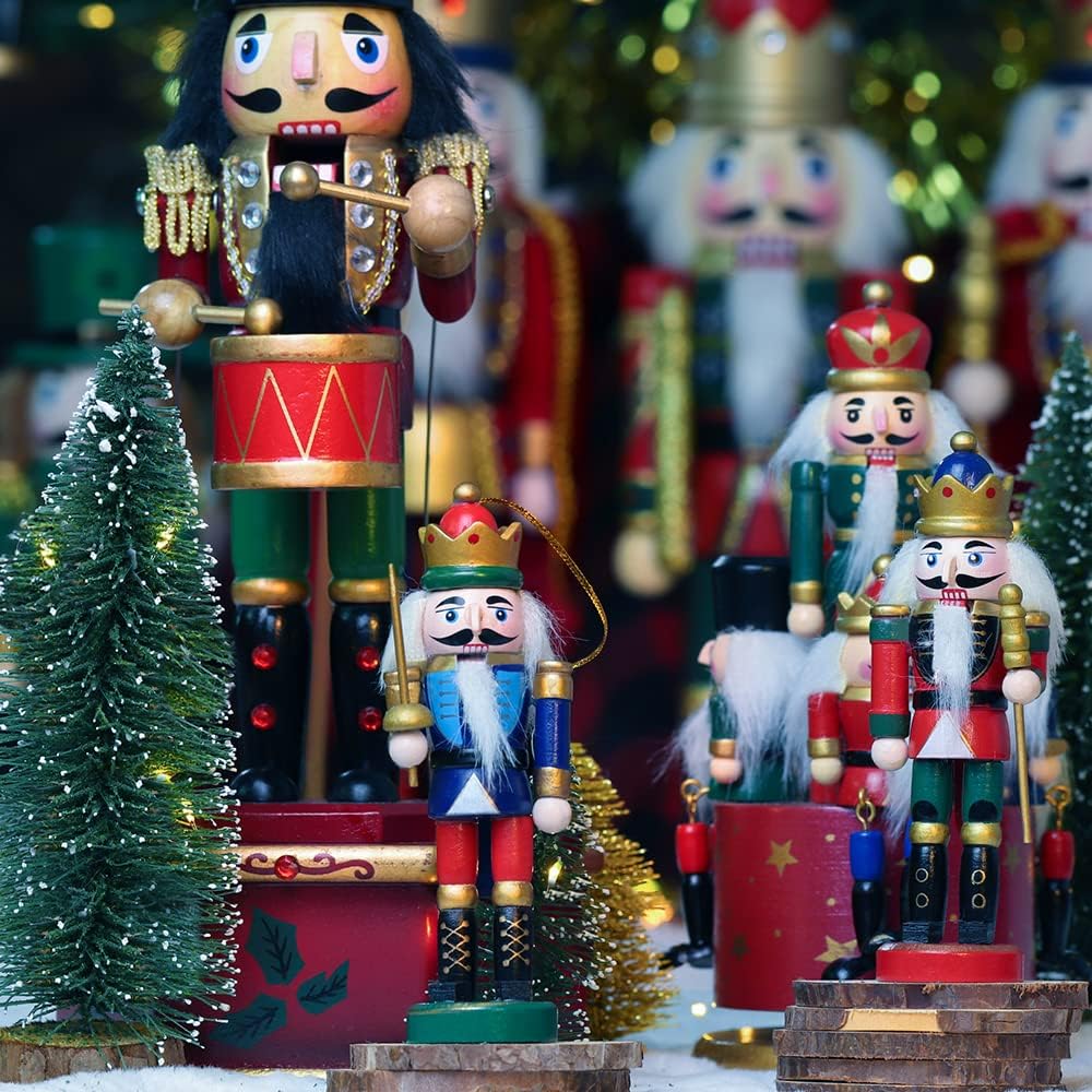 Jolik 6 PCS Christmas Nutcracker Ornament Set Wooden Nutcracker Ornaments Decoration for Xmas Tree, Table Decor(5.3'', Set of 6pcs)