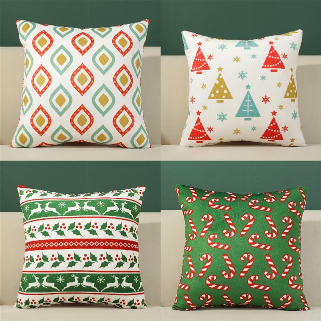 Funda de Almohada 55x55 cm Navidad Fundas Cojines Sofa Juego de 4 Funda Cojin Super Suave Almohada Cojin, Verde Funda Cojines Cama con Cremallera Oculta Cojines Grandes para Sala de Estar Sofá R362