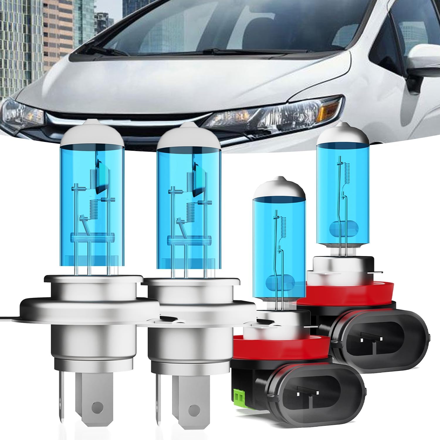 Halogen Headlights Fit for Honda Fit 2009-2019 Headlight Bulbs,9003/H4/HB2 High/Low Beams+ h11 Fog Lights Bright Front Lights,Plug And Play,Pack of 4