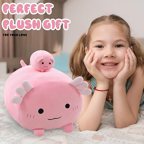 Miniatura 4 de Axolotl - Lindo animal de peluche de ajolote con 4 peluches de ajolote bebé en su barriga, almohada de algodón suave, regalo para niños