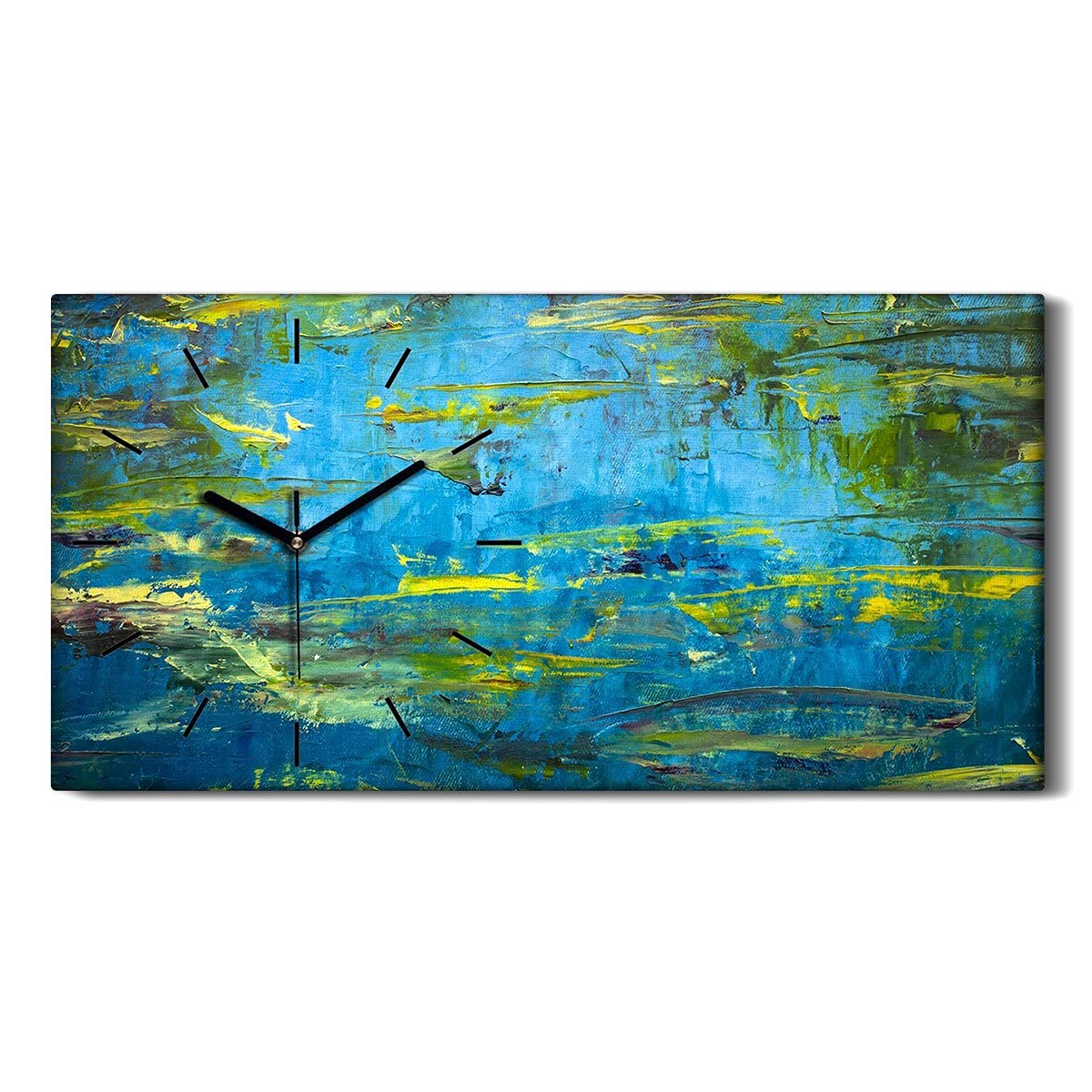 Horloge sur toile 60x30cm motif étang abstrait avec aiguilles noires