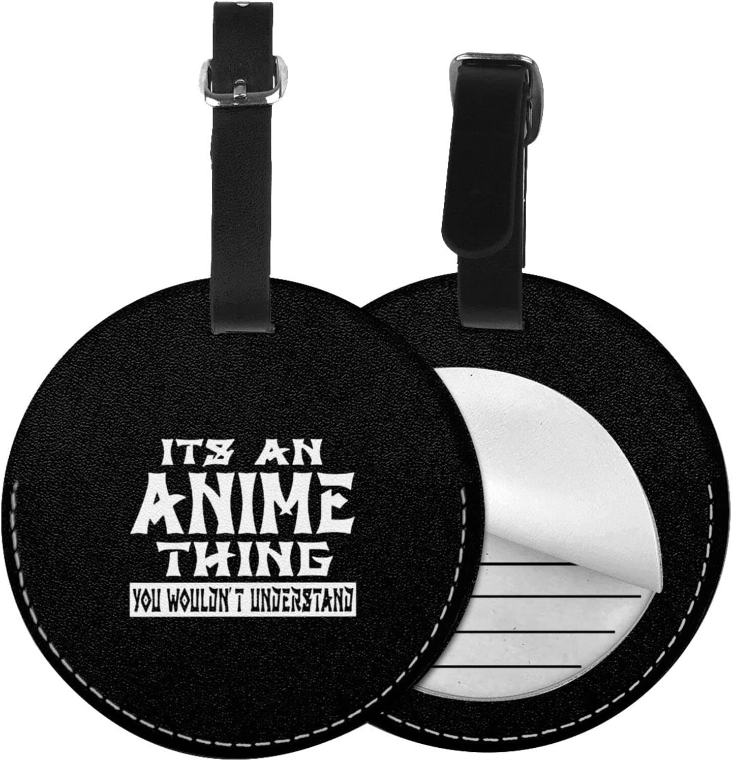 It's an Anime Thing Adjustable Round Leather Luggage Tag Luggage Tag with Adjustable Strap and Privacy Cover Luggage Address Name Tag, Luggage Compartment Tag